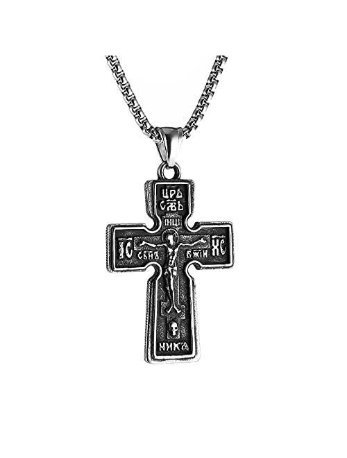 HZMAN Men Jesus Christ Crucifix Cross Pendant Necklace with 22+2 Inches Chain （Silver）