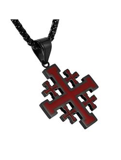 Mens Stainless Steel Crusader Jerusalem Cross Pendant Necklace with 22 2 Inches Chain