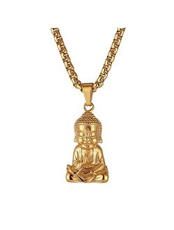 Vintage Stainless Steel Tibetan Amitabha Buddha Pendant Mala Prayer Buddhist Necklace Lucky Amulet