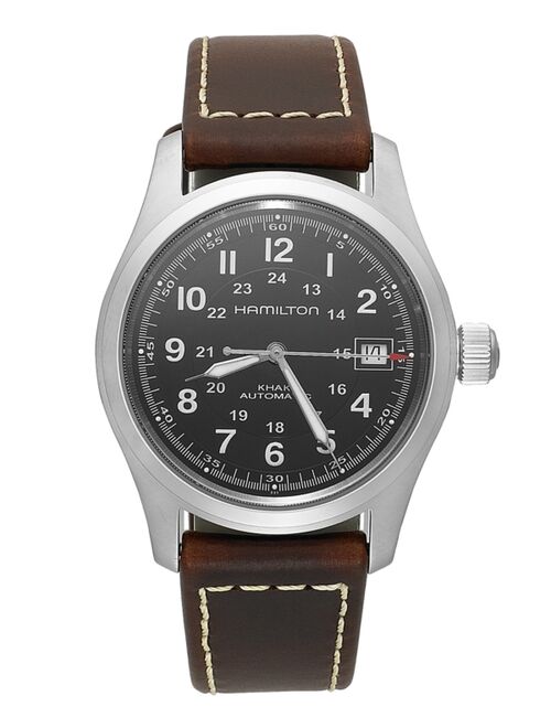 Hamilton Men's Swiss Automatic Khaki Field Brown Leather Strap Watch 38mm H70455533