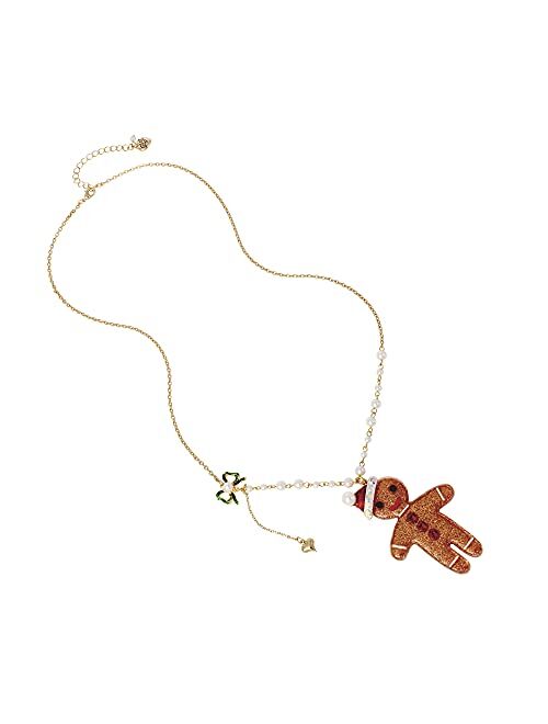 Betsey Johnson Gingerbread Pendant Long Necklace,Brown,373164GLD200