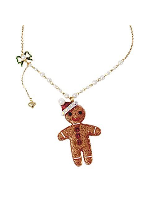 Betsey Johnson Gingerbread Pendant Long Necklace,Brown,373164GLD200