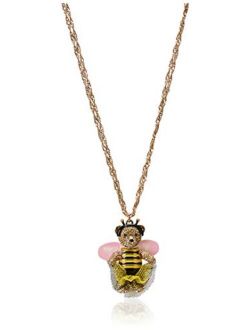 Bumble Bee Pave Bear Pendant Long Necklace