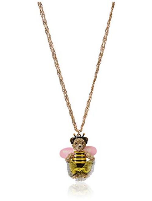 Betsey Johnson Bumble Bee Pave Bear Pendant Long Necklace