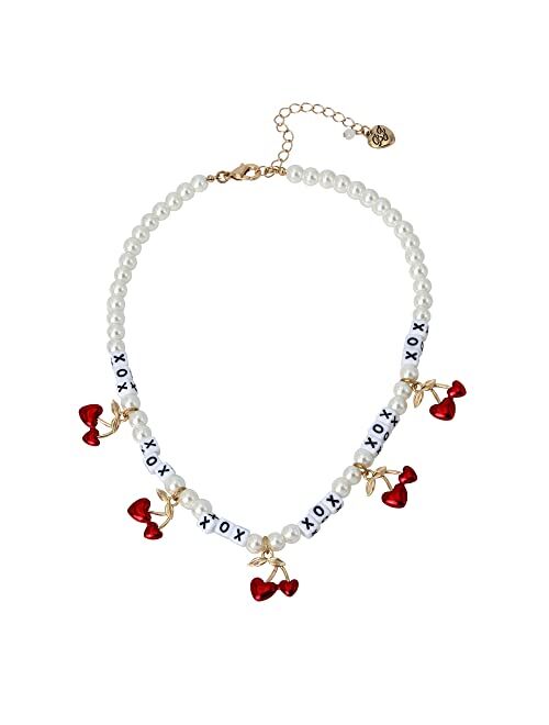 Betsey Johnson Cherry Heart Frontal Necklace RED, 374227GLD600
