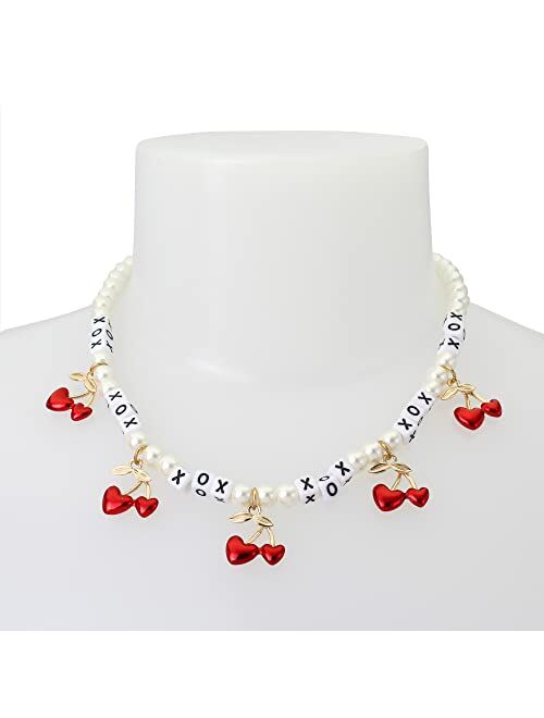 Betsey Johnson Cherry Heart Frontal Necklace RED, 374227GLD600