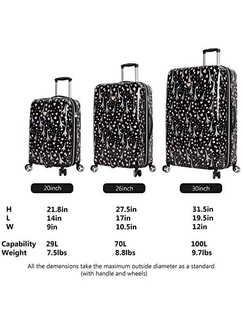 Betsey Johnson Designer Luggage Collection - Expandable 3 Piece Hardside Lightweight Spinner Suitcase Set - Travel Set includes 20-Inch Carry On, 26 inch and 30-Inch Chec