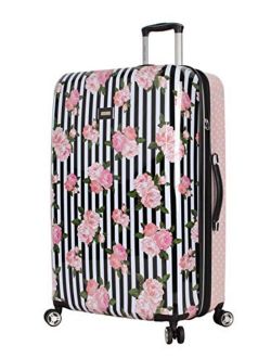 30 Inch Checked Luggage Collection - Expandable Scratch Resistant (ABS   PC) Hardside Suitcase - Designer Lightweight Bag with 8-Rolling Spinner Wheels (30
