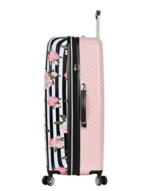 Betsey Johnson 30 Inch Checked Luggage Collection - Expandable Scratch Resistant (ABS + PC) Hardside Suitcase - Designer Lightweight Bag with 8-Rolling Spinner Wheels (30