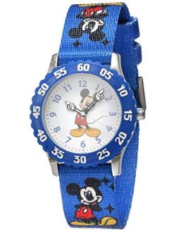 Kids' W000232 Mickey Mouse Stainless Steel Time Teacher Watch with Blue Nylon Band