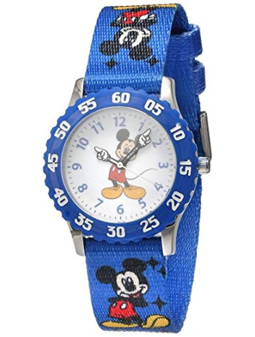 Disney Kids' W000232 Mickey Mouse Stainless Steel Time Teacher Watch with Blue Nylon Band