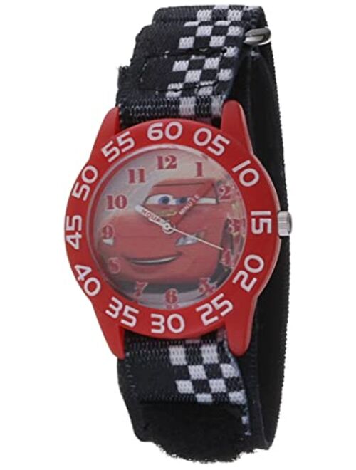 Disney Kids' W001679 Cars Plastic Watch, Black Checkered Nylon Band