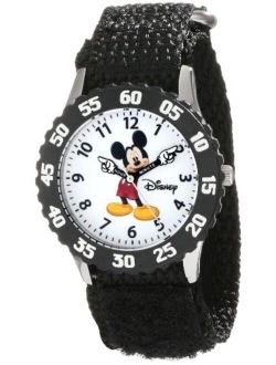 Kids' W000227 Mickey Mouse Stainless Steel Time Teacher Watch with Black Nylon Band