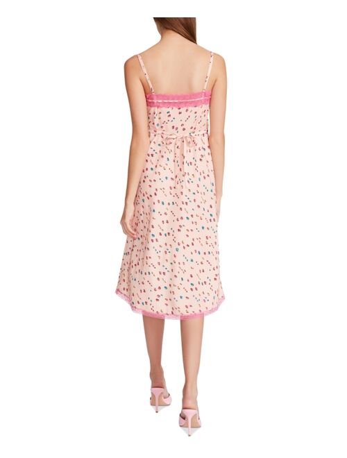 Betsey Johnson Printed Lace-Trimmed Midi Slip Dress