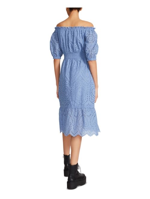 Betsey Johnson Eyelet-Embroidered Off-the-Shoulder Dress