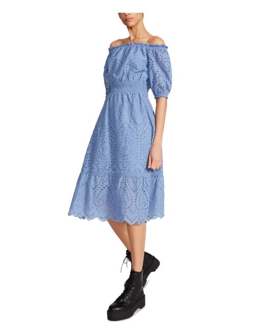 Betsey Johnson Eyelet-Embroidered Off-the-Shoulder Dress