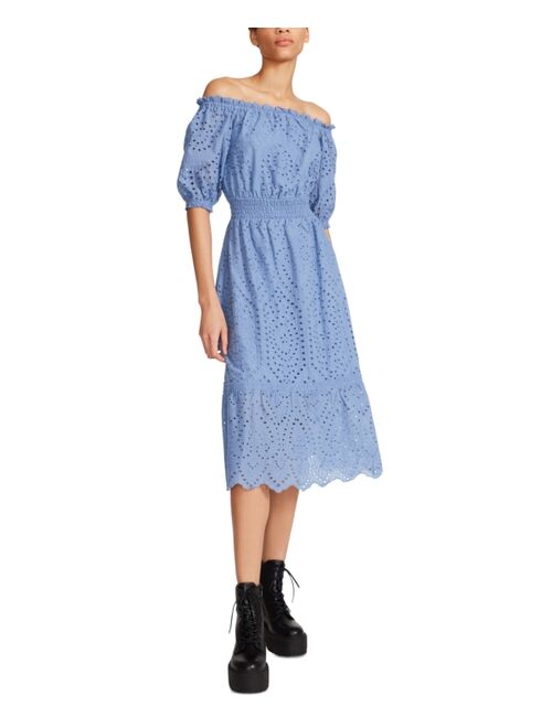 Betsey Johnson Eyelet-Embroidered Off-the-Shoulder Dress
