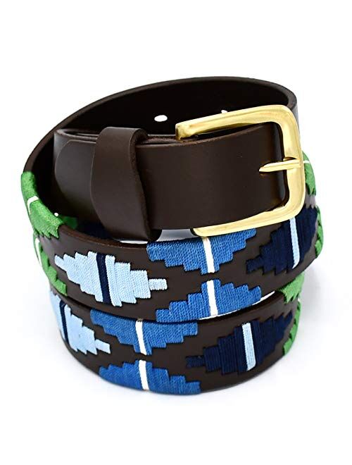 AAProTools Polo Belt Hand-Stitched leather belt Blue, Sky Blue, Green Color 38" BLT-05