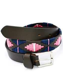 AAProTools Polo Belt Hand-Stitched leather belt Navy Blue & Pink Color 38" BLT-06