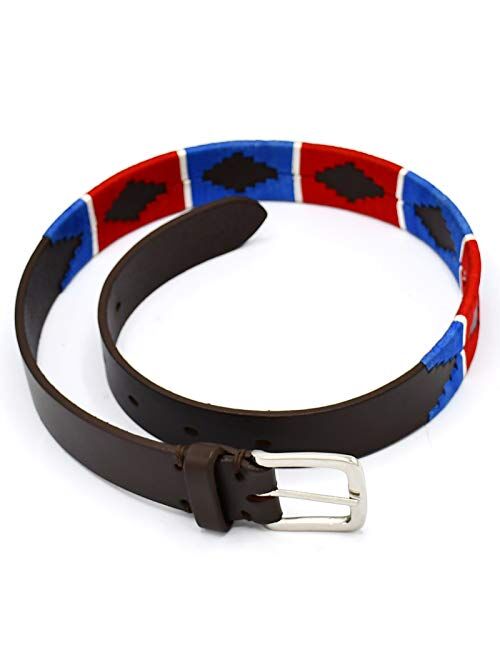 AAProTools Polo Belt Hand-Stitched leather belt Blue & Red Color 29" BLT-04