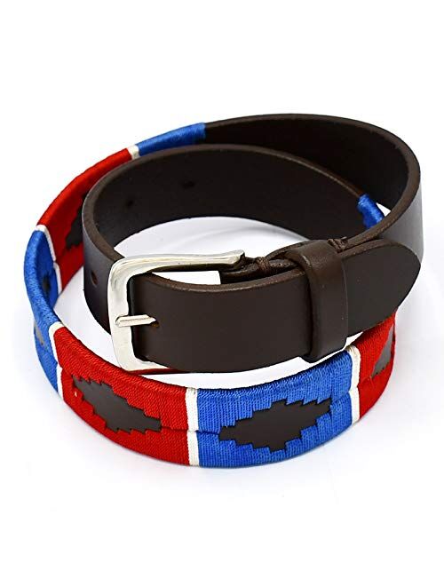 AAProTools Polo Belt Hand-Stitched leather belt Blue & Red Color 29" BLT-04
