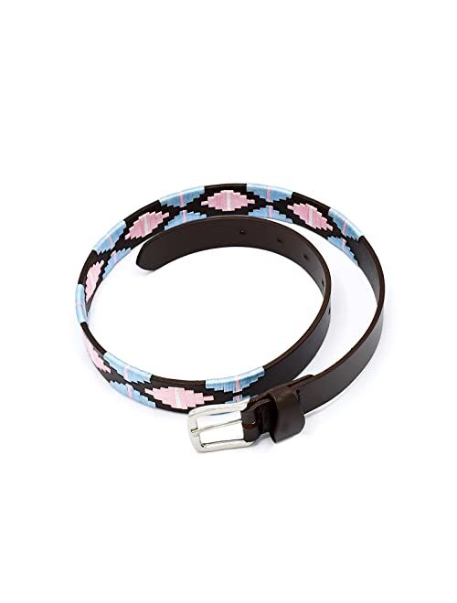 OdontoMed2011 Polo Belt Hand-Stitched leather belt Sky Blue & Pink Color 36" Length With Buckle BLT-08