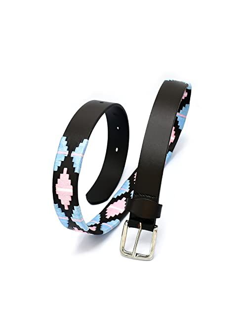OdontoMed2011 Polo Belt Hand-Stitched leather belt Sky Blue & Pink Color 36" Length With Buckle BLT-08