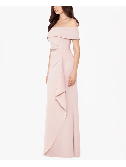 XSCAPE Ruffled Off-The-Shoulder Gown