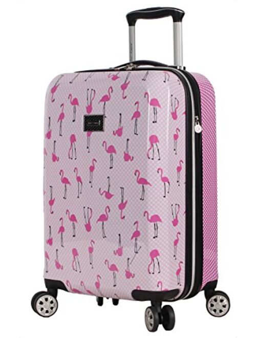 Betsey Johnson Designer 20 Inch Carry On - Expandable (ABS + PC) Hardside Luggage - Lightweight Durable Suitcase With 8-Rolling Spinner Wheels for Women (20in, Flamingo S