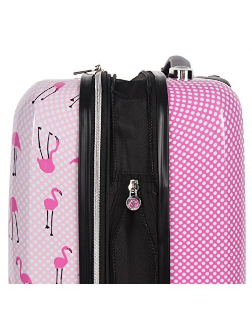 Betsey Johnson Designer 20 Inch Carry On - Expandable (ABS + PC) Hardside Luggage - Lightweight Durable Suitcase With 8-Rolling Spinner Wheels for Women (20in, Flamingo S