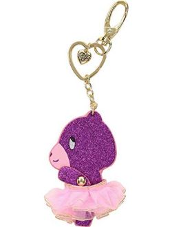 Pink Glitter Moveable Bear Key Fob in a Betsey Johnson Pouch Pink One Size