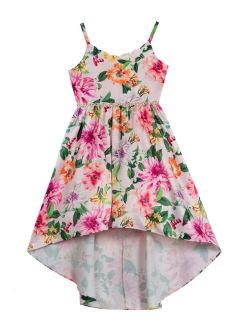 Rare Editions Big Girls Floral Printed Satin Dress with High-Low Skirt