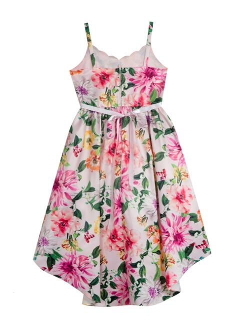Rare Editions Big Girls Floral Printed Satin Dress with High-Low Skirt
