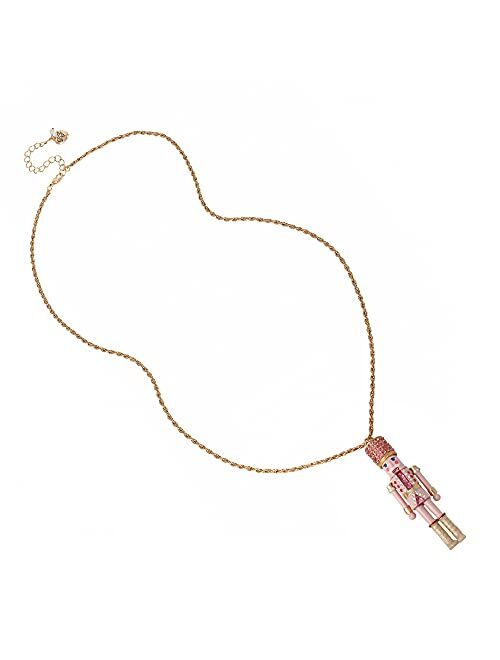 Betsey Johnson Nutcracker Pendant Long Necklace,Pink,373168GLD650