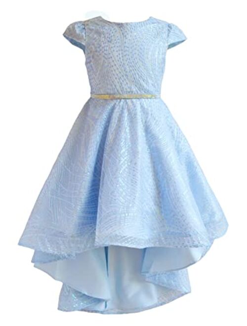 Rare Editions Girls 7-16 Blue Embroidered Sequins Mesh Jewel Waist Dress