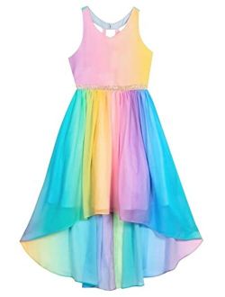 Rare Editions Girls 7-16 Rainbow Chiffon High-Low Jewel Waist Dress