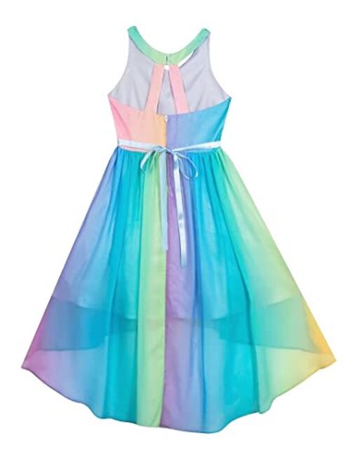 Rare Editions Girls 7-16 Rainbow Chiffon High-Low Jewel Waist Dress