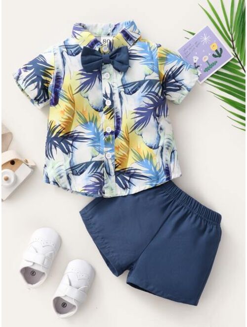 Shein Baby Tropical Print Bow Front Shirt & Shorts