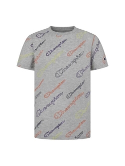Little Boys All Over Print Open Diagonal Script T-shirt