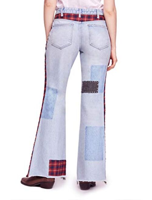Free People Women's Mix Plaid Slim Flare Jeans