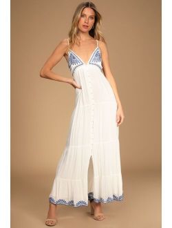 Those Summer Days White Sleeveless Embroidered Maxi Dress
