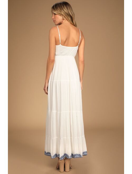Lulus Those Summer Days White Sleeveless Embroidered Maxi Dress