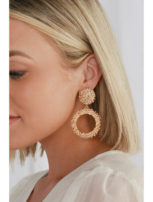 Lulus Creative Muse Gold Textured Circle Earrings