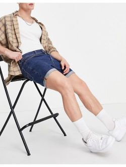Intelligence loose fit denim shorts with mid blue