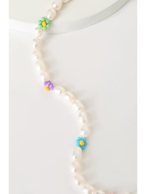 Lulus Always Adorable Pearl Beaded Flower Necklace