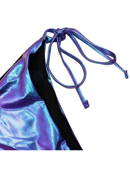 Eilova Orityle Women's Liquid Metallic Sexy Triangle Bikini Set Shiny Bathing Suit Two Pieces Swimsuit Tie Two Sides Bottom
