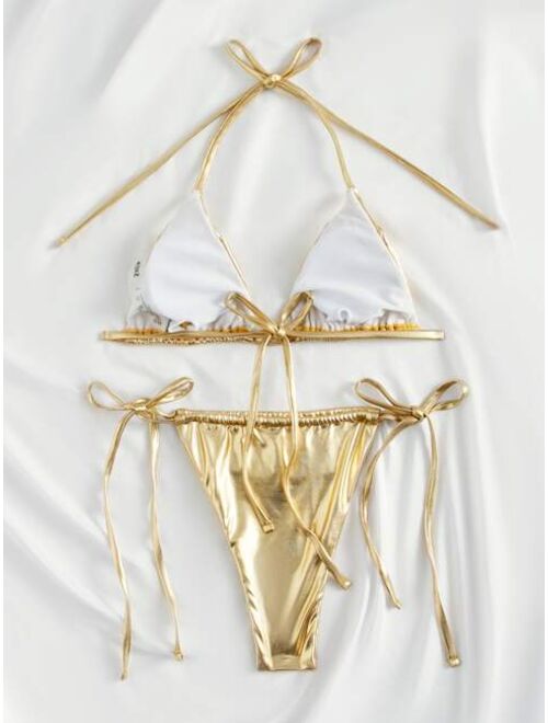 Shein Metallic Micro Triangle Thong Bikini Swimsuit