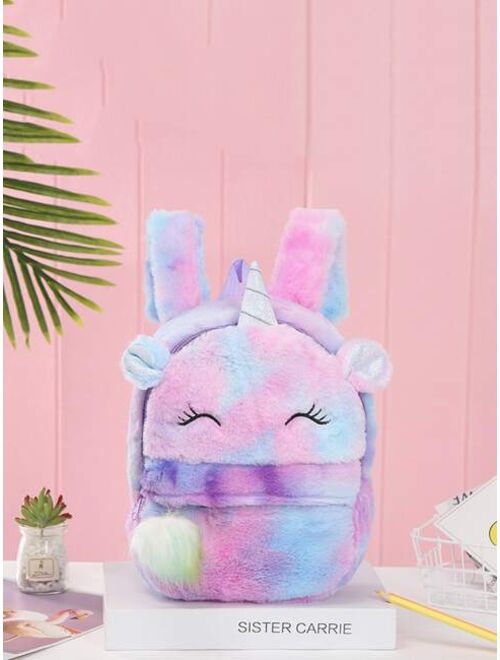 Shein Girls Tie Dye Cartoon Unicorn Design Fluffy Backpack