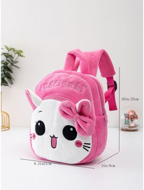 Shein Girls Letter Embroidered Bow Decor Cartoon Design Fuzzy Backpack