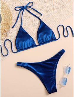 Velvet Halter Bikini Swimsuit